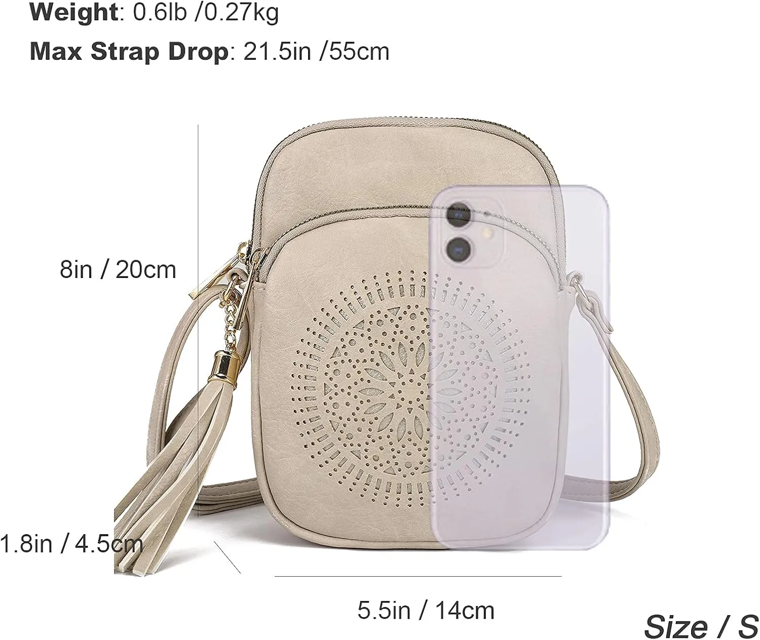 AFKOMST Small Crossbody Bag and Boho Cell Phone Purse for Women,Faux Leather Shoulder Handbag with Tassel,Triple Zip