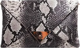 Aisa Women Snakeskin Pattern Handbag Envelope Clutch Bag with Metal Chain Strap Retro Purse Shoulder Bag