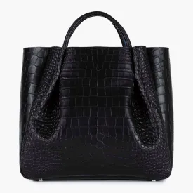 Amalfi Large Leather Tote Bag - Black Croc Print
