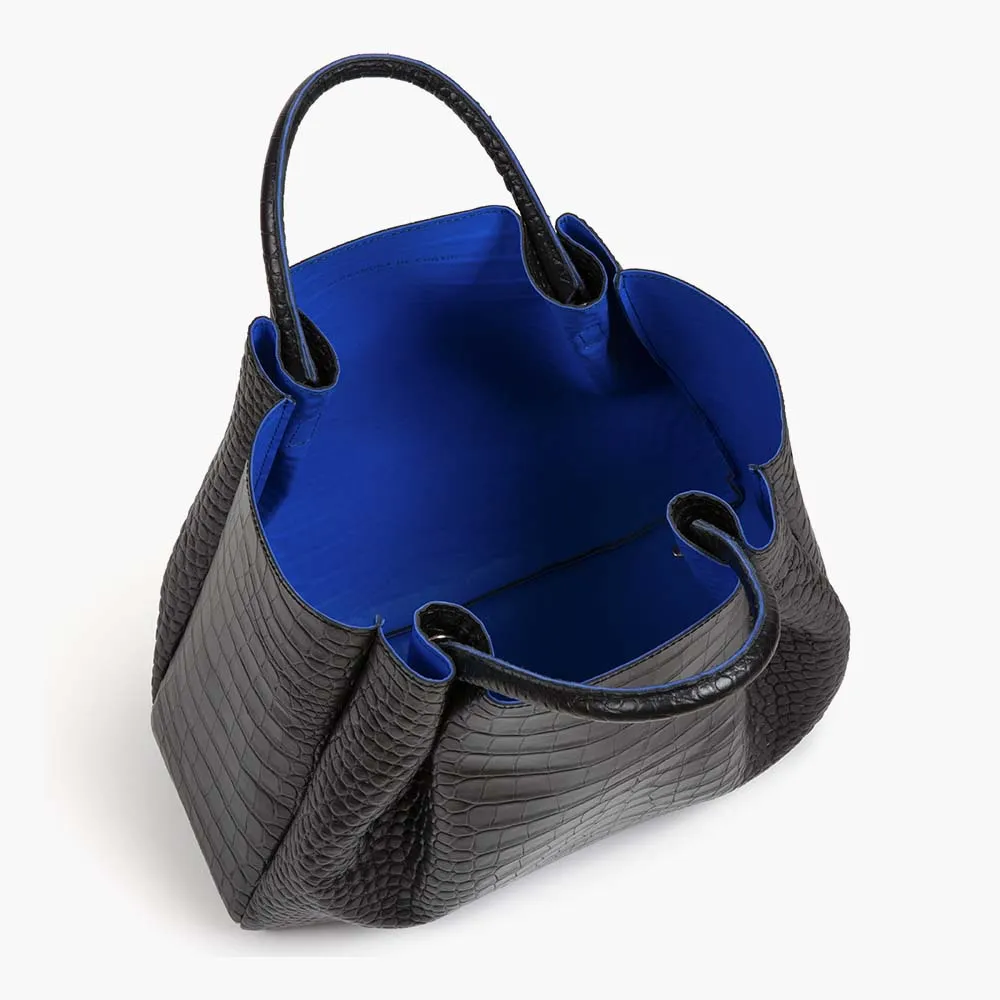 Amalfi Large Leather Tote Bag - Black Croc Print