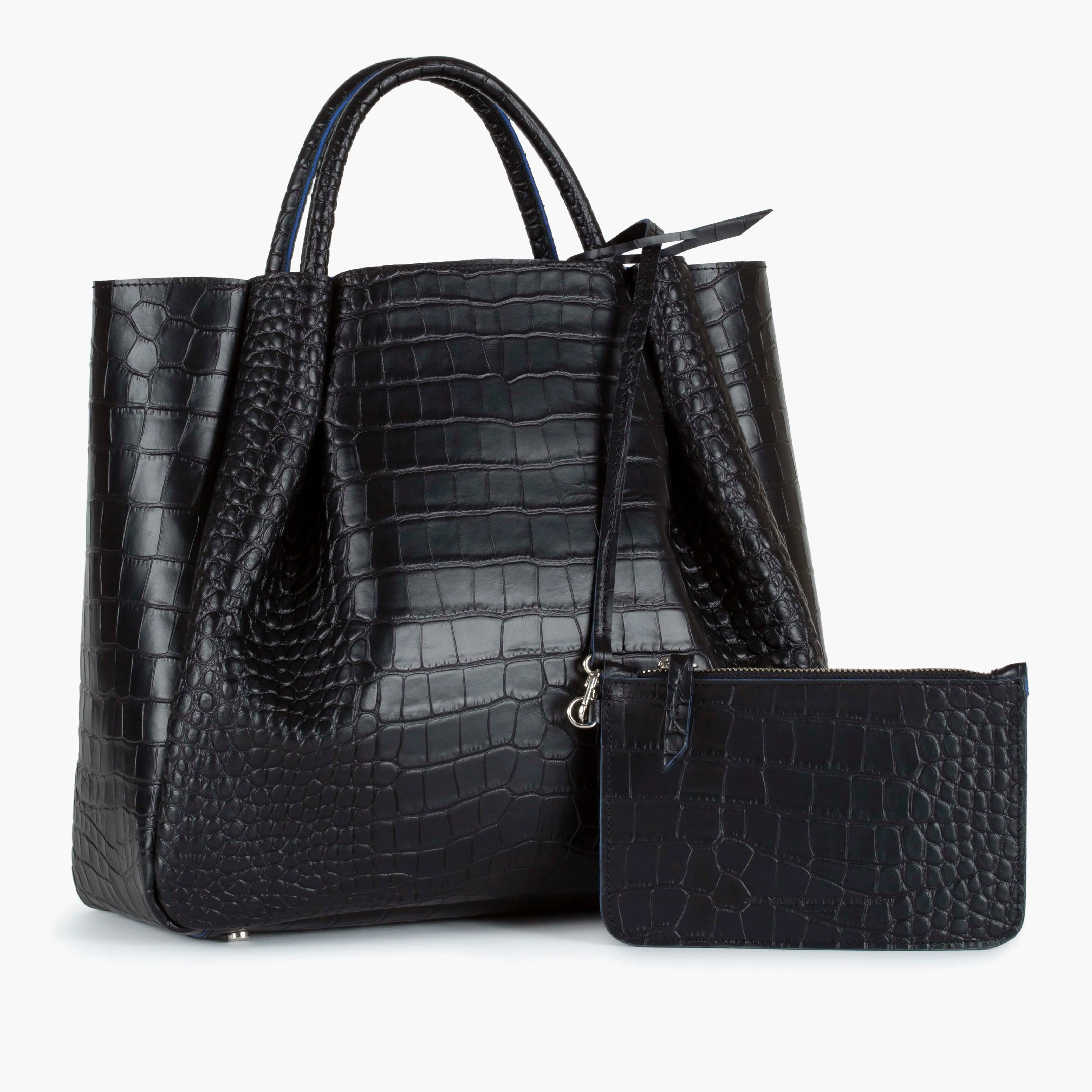 Amalfi Large Leather Tote Bag - Black Croc Print