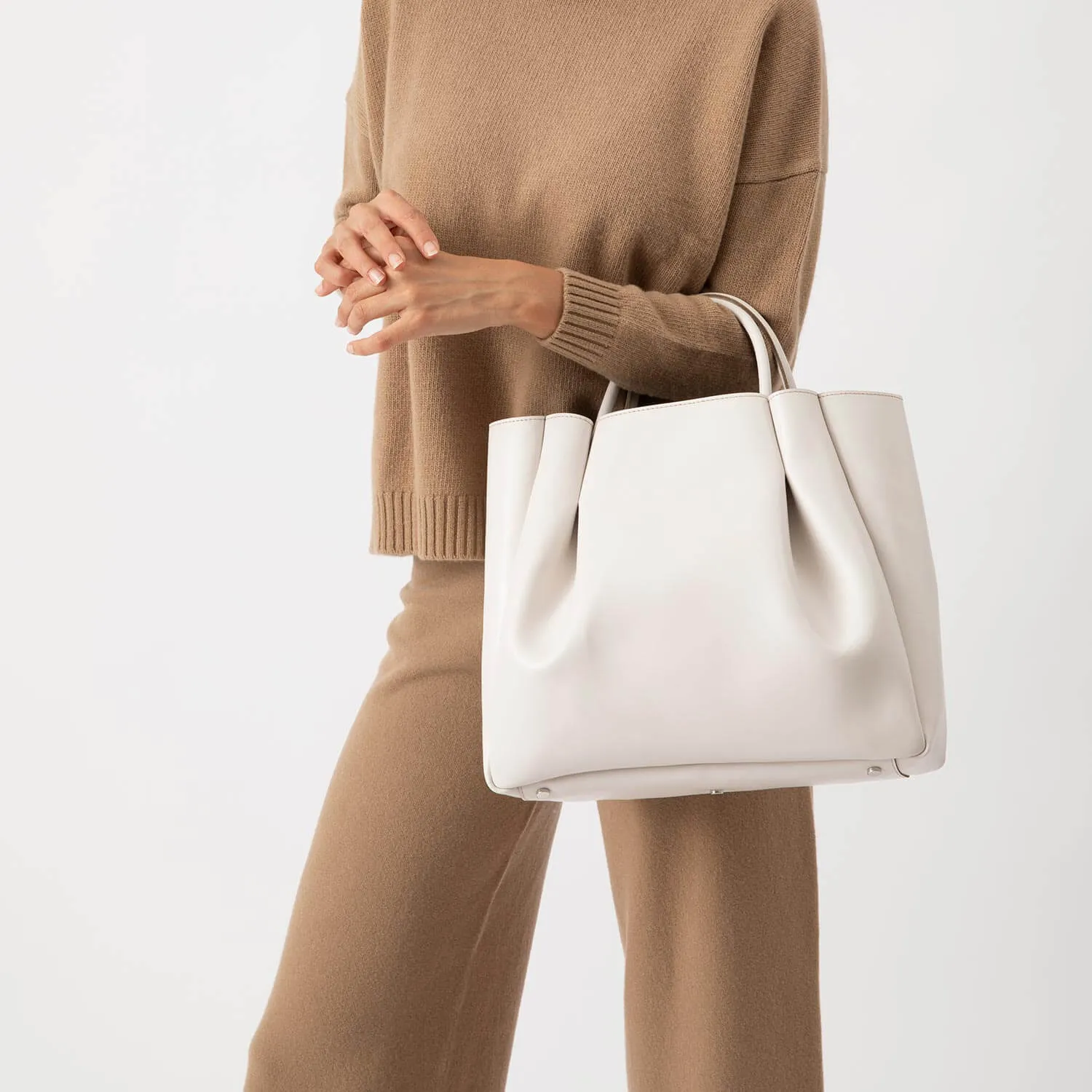 Amalfi Large Leather Tote Bag - Cream