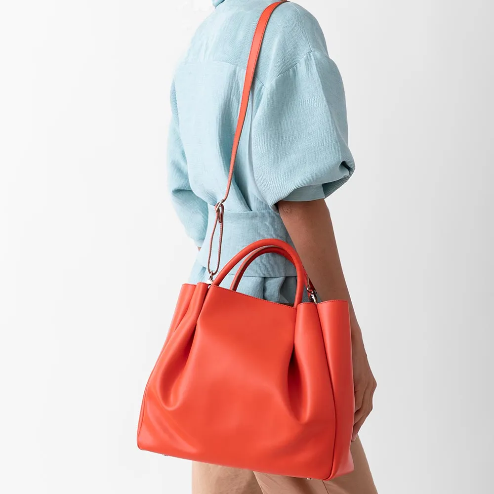Amalfi Large Leather Tote Bag - Orange
