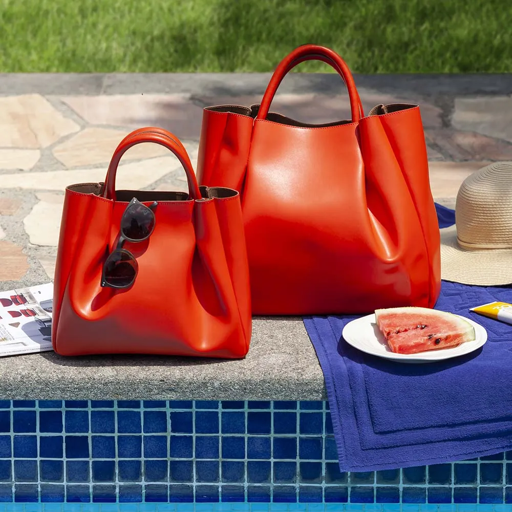 Amalfi Large Leather Tote Bag - Orange