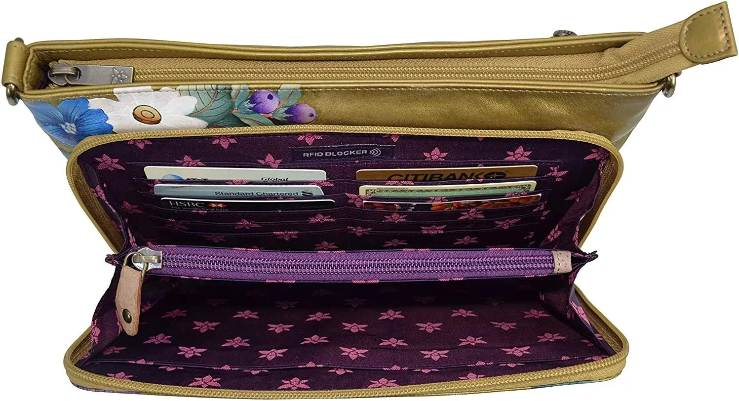 Anuschka Womens Genuine Leather Shoulder Organiser - Hand Painted Exterior