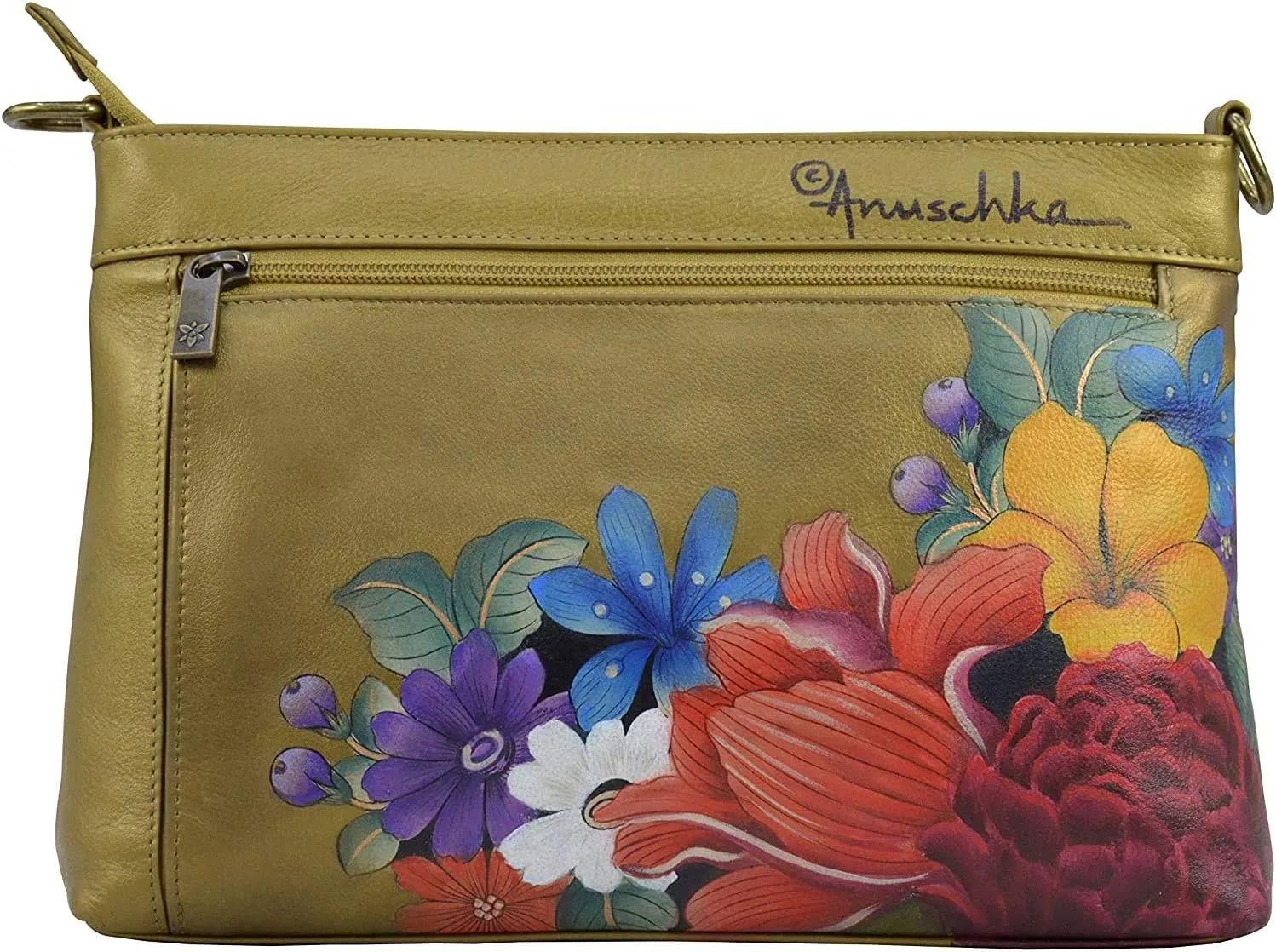 Anuschka Womens Genuine Leather Shoulder Organiser - Hand Painted Exterior