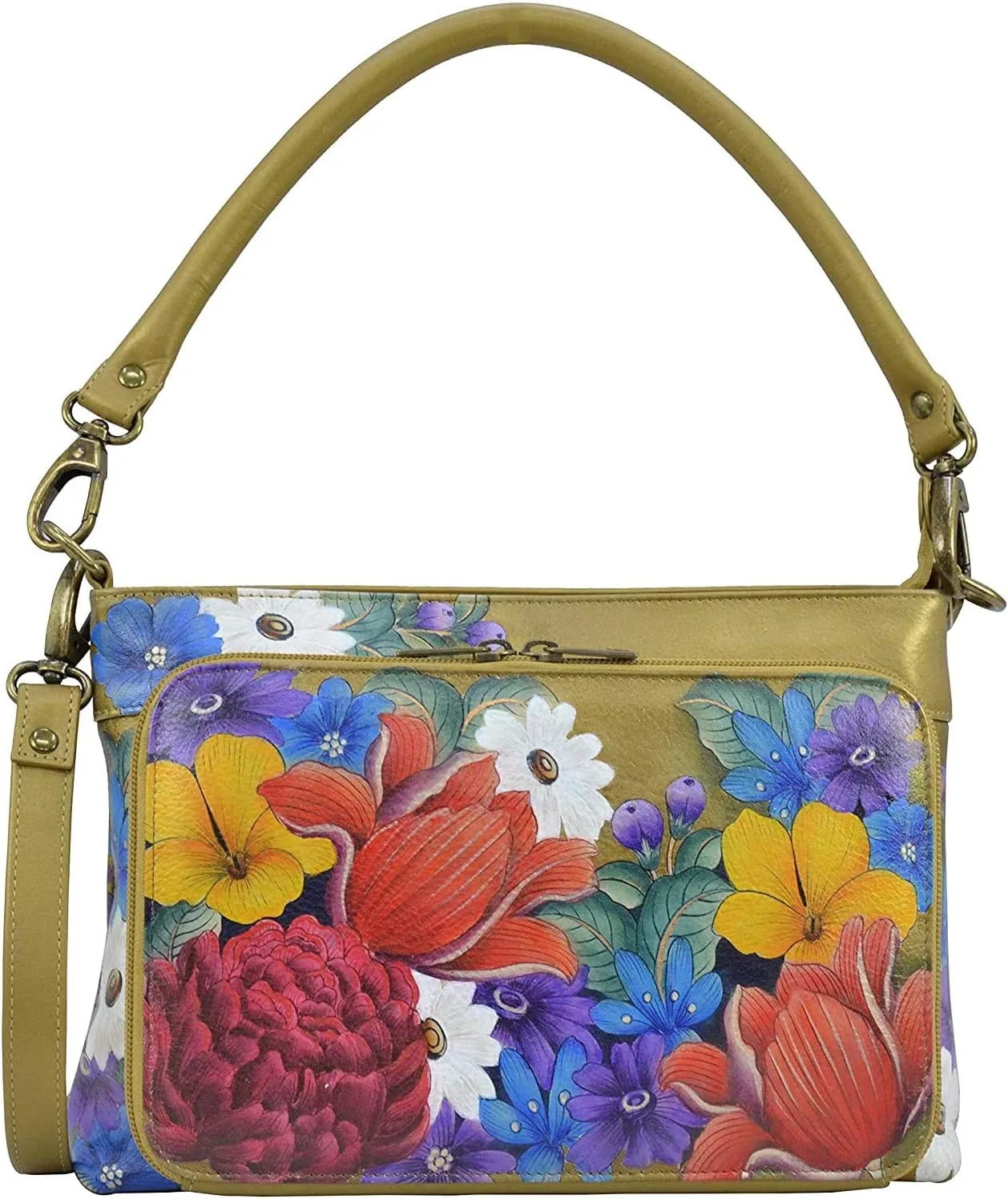 Anuschka Womens Genuine Leather Shoulder Organiser - Hand Painted Exterior