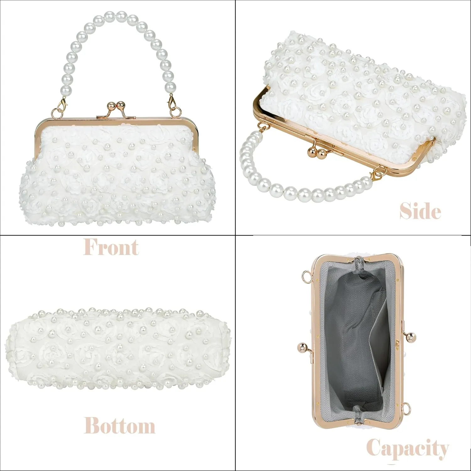 Ayliss Pearl Clutch Purses for Women Wedding Bridal Evening Small Clutch Crossbody Handbag Full Beaded Parites Prom