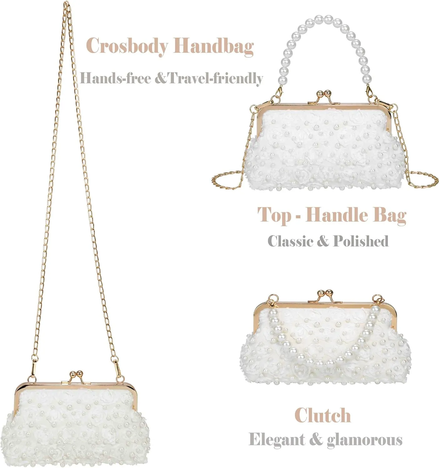 Ayliss Pearl Clutch Purses for Women Wedding Bridal Evening Small Clutch Crossbody Handbag Full Beaded Parites Prom