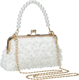 Ayliss Pearl Clutch Purses for Women Wedding Bridal Evening Small Clutch Crossbody Handbag Full Beaded Parites Prom