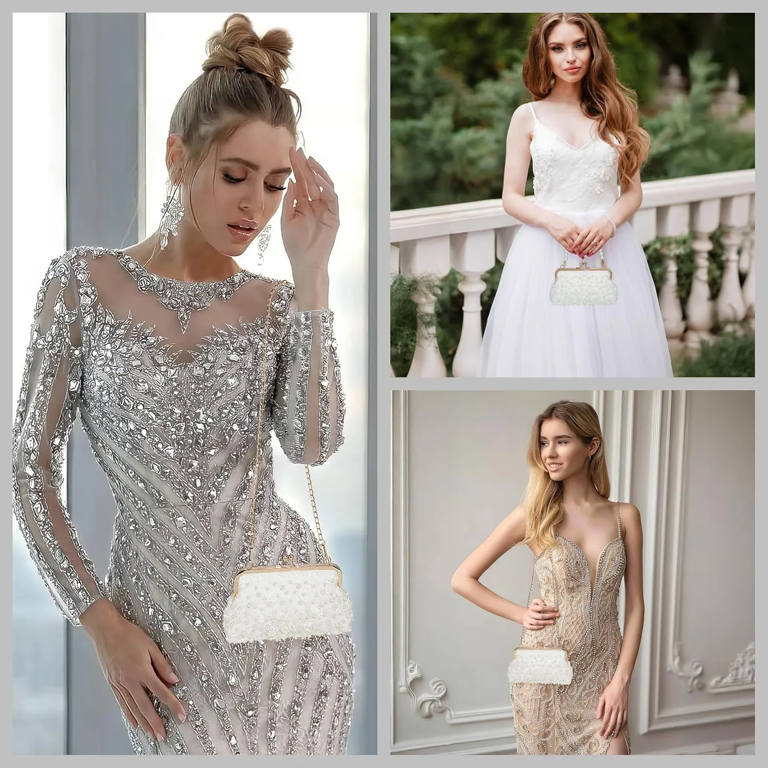 Ayliss Pearl Clutch Purses for Women Wedding Bridal Evening Small Clutch Crossbody Handbag Full Beaded Parites Prom