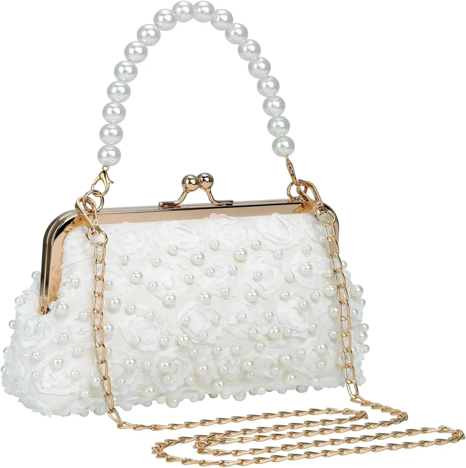 Ayliss Pearl Clutch Purses for Women Wedding Bridal Evening Small Clutch Crossbody Handbag Full Beaded Parites Prom