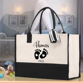 Baby Feet Personalized Name and Date Tote Bag for New Mom Pregnant Mom Shower Gift Baby Footprints Labor & Delivery Chick Tote Carrying Bag