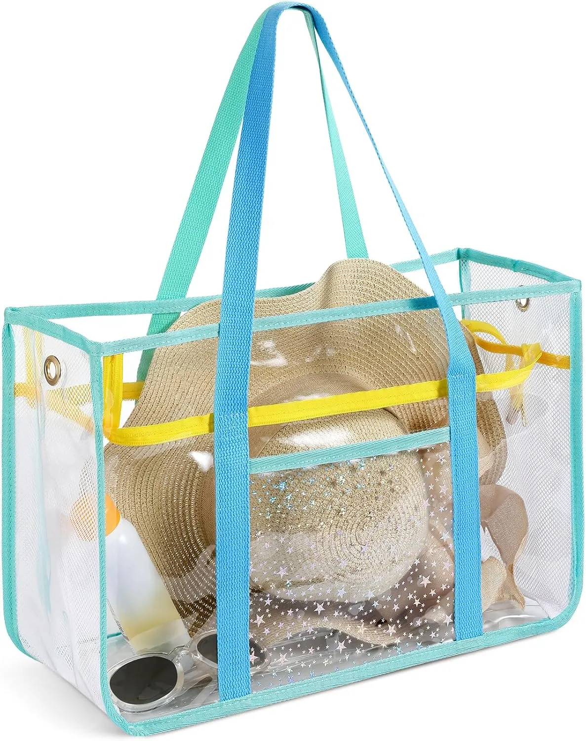 Beach Bags for Women - Clear Tote Bag for Women with Waterproof Pocket, PVC Beach Tote Bag Sandproof for Pool, Travel