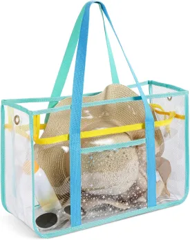Beach Bags for Women - Clear Tote Bag for Women with Waterproof Pocket, PVC Beach Tote Bag Sandproof for Pool, Travel