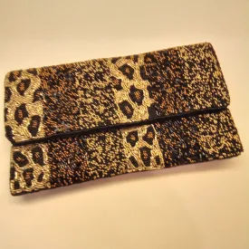 Beaded Animal Print Clutch Handbag
