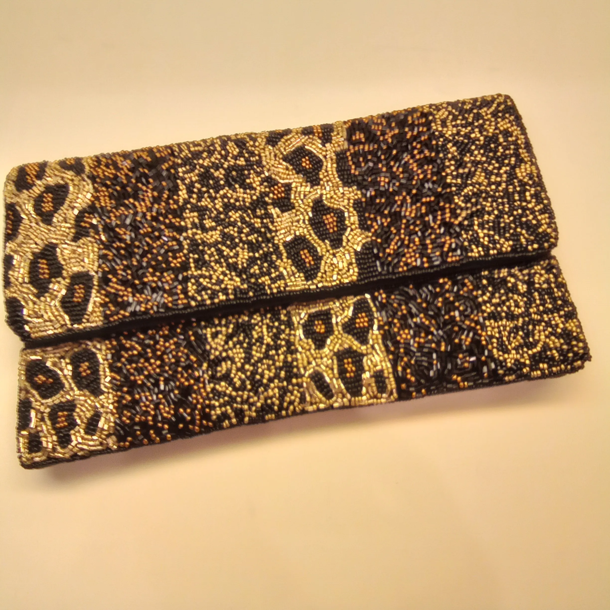 Beaded Animal Print Clutch Handbag