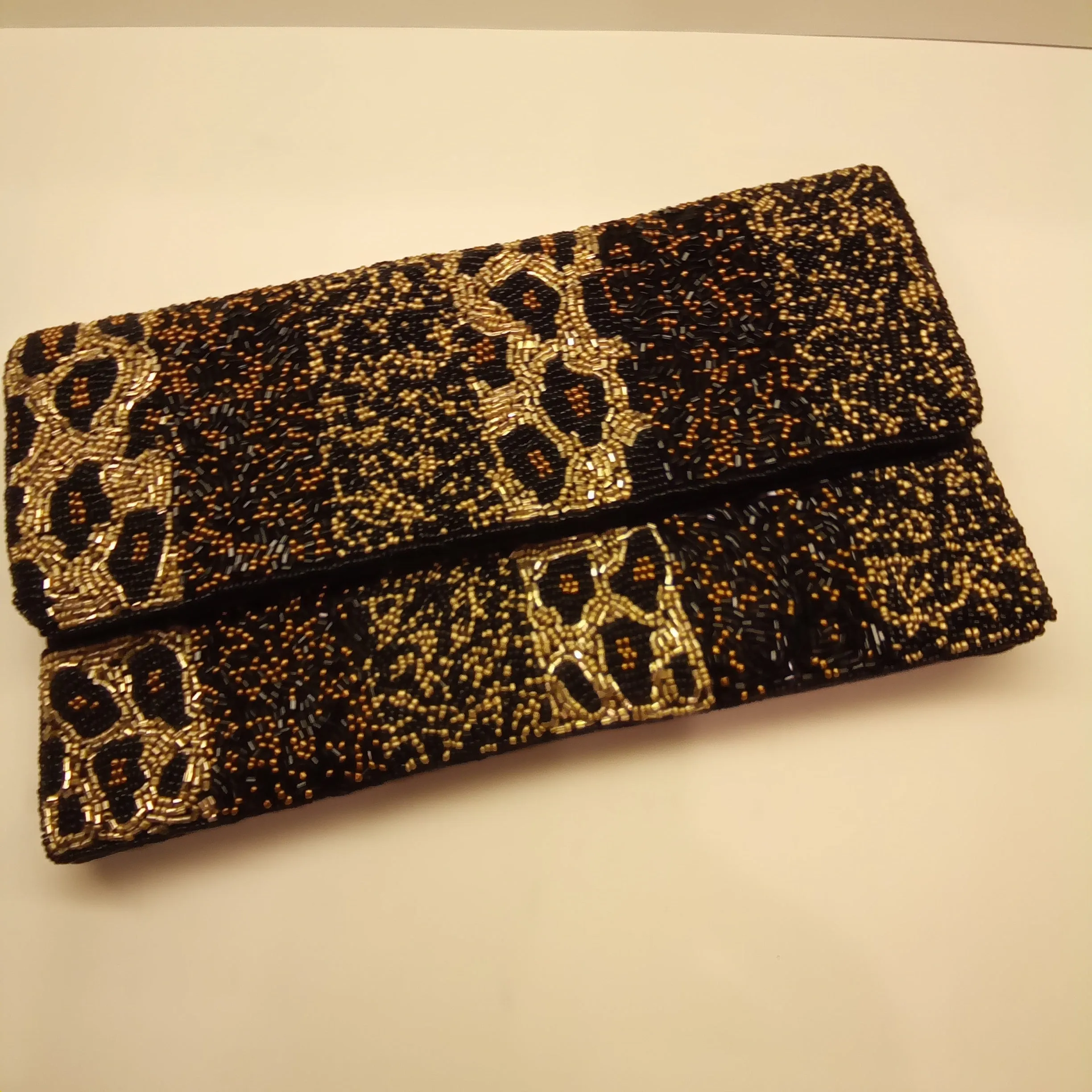 Beaded Animal Print Clutch Handbag
