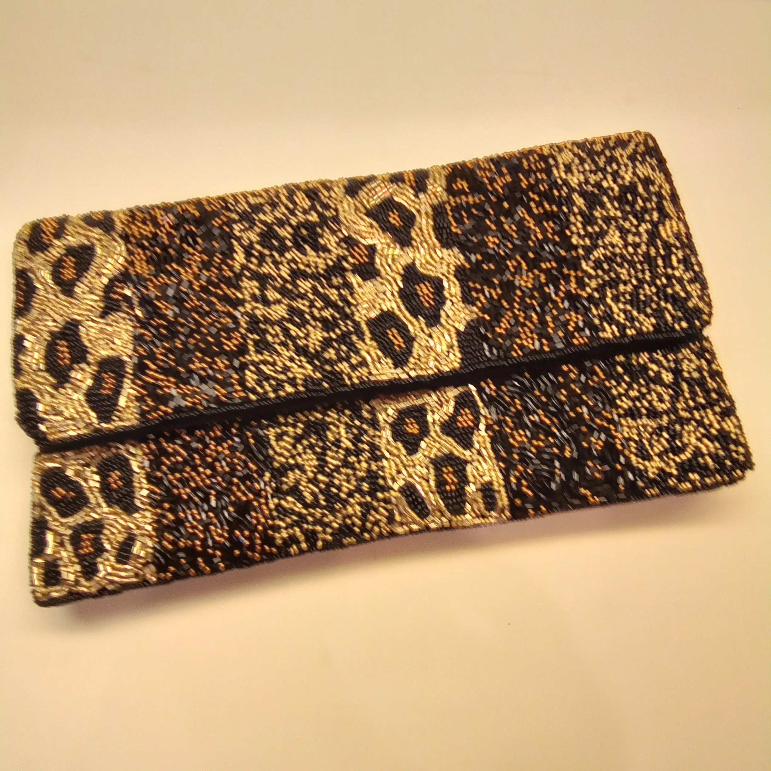 Beaded Animal Print Clutch Handbag