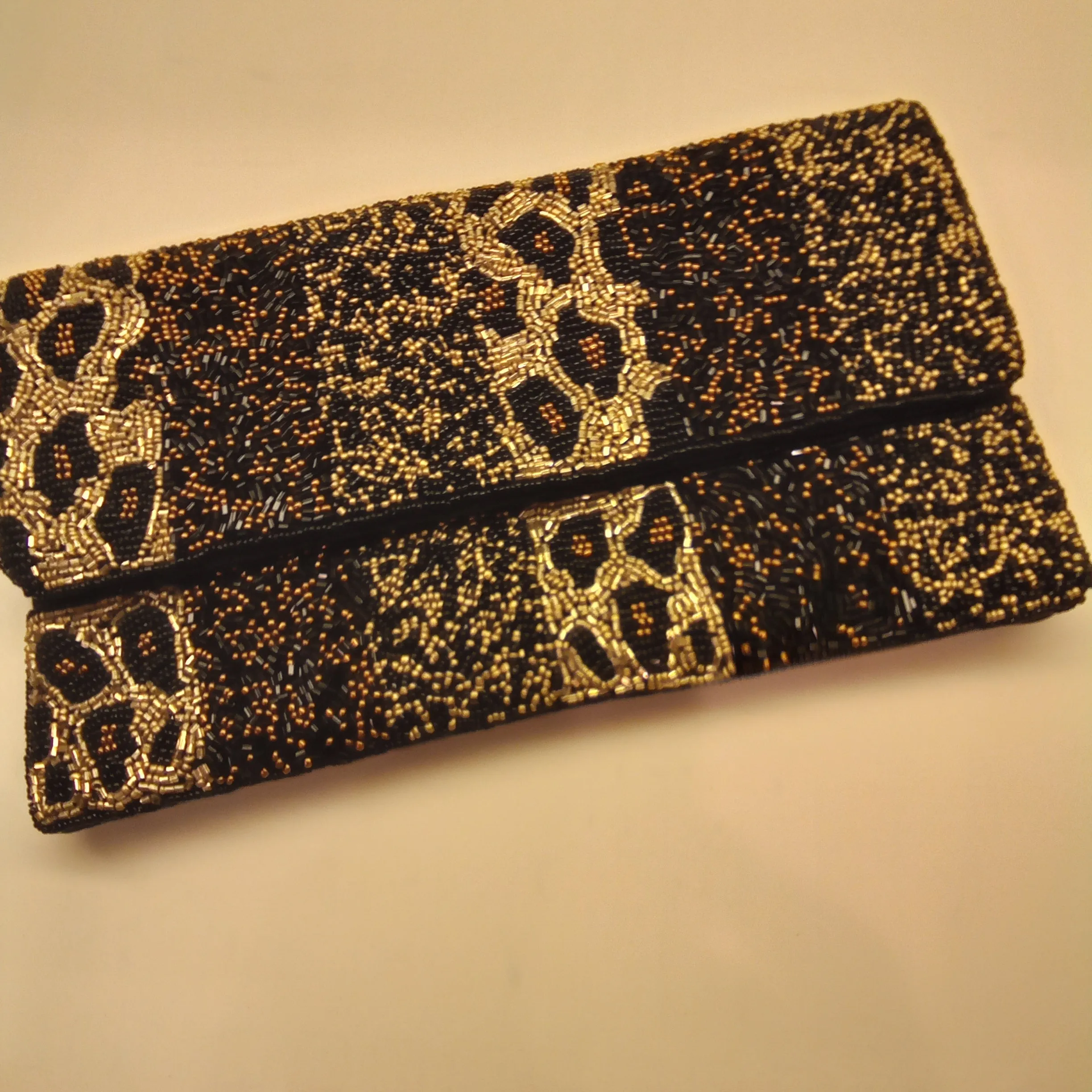 Beaded Animal Print Clutch Handbag