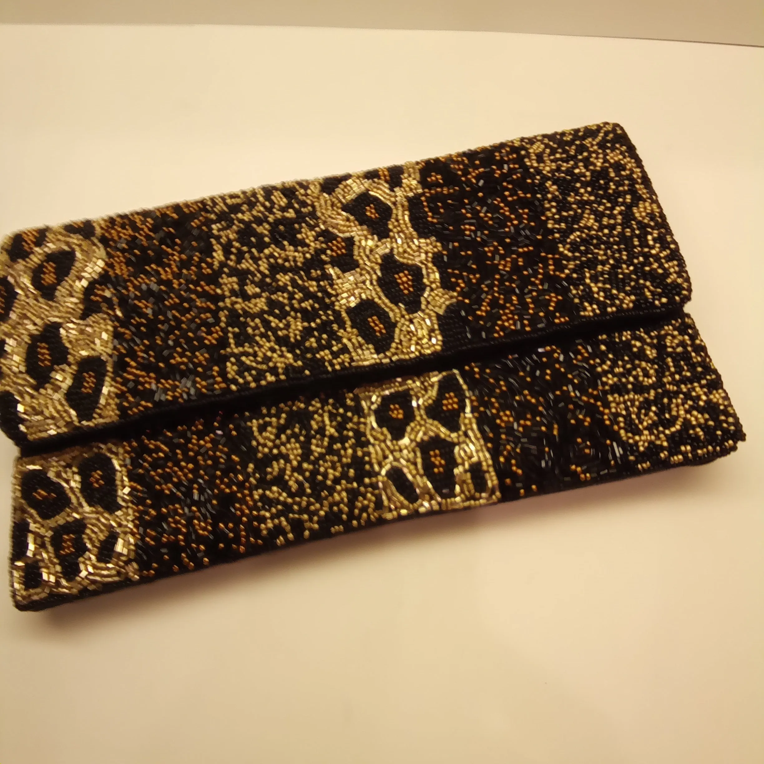 Beaded Animal Print Clutch Handbag