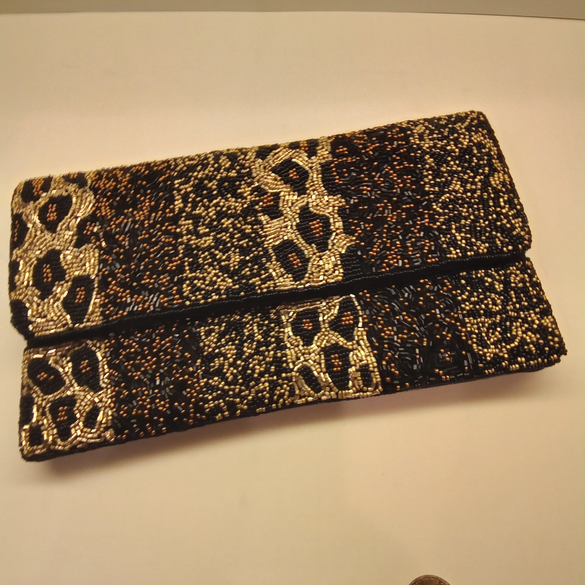 Beaded Animal Print Clutch Handbag