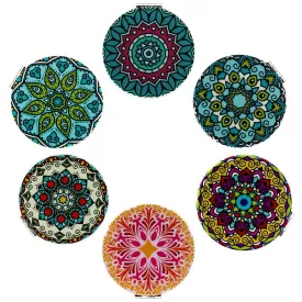 Beaufy Magnifying Compact Mirror Cosmetic Makeup Double Side Folding Pocket Purse Handheld Small Mini Beauty Travel Mirrors 2X Magnification for Women Girls Lady Party Favor Gift Mandala Design 6 Pack