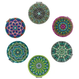 Beaufy Magnifying Travel Makeup Compact Mirror Handheld Mini Pocket Purse Folding Portable Small Mirrors Bulk - Dual Beauty Mirrors for Women Girl Lady Men - Embossing Mandala Mixed Designs - 6 Pack