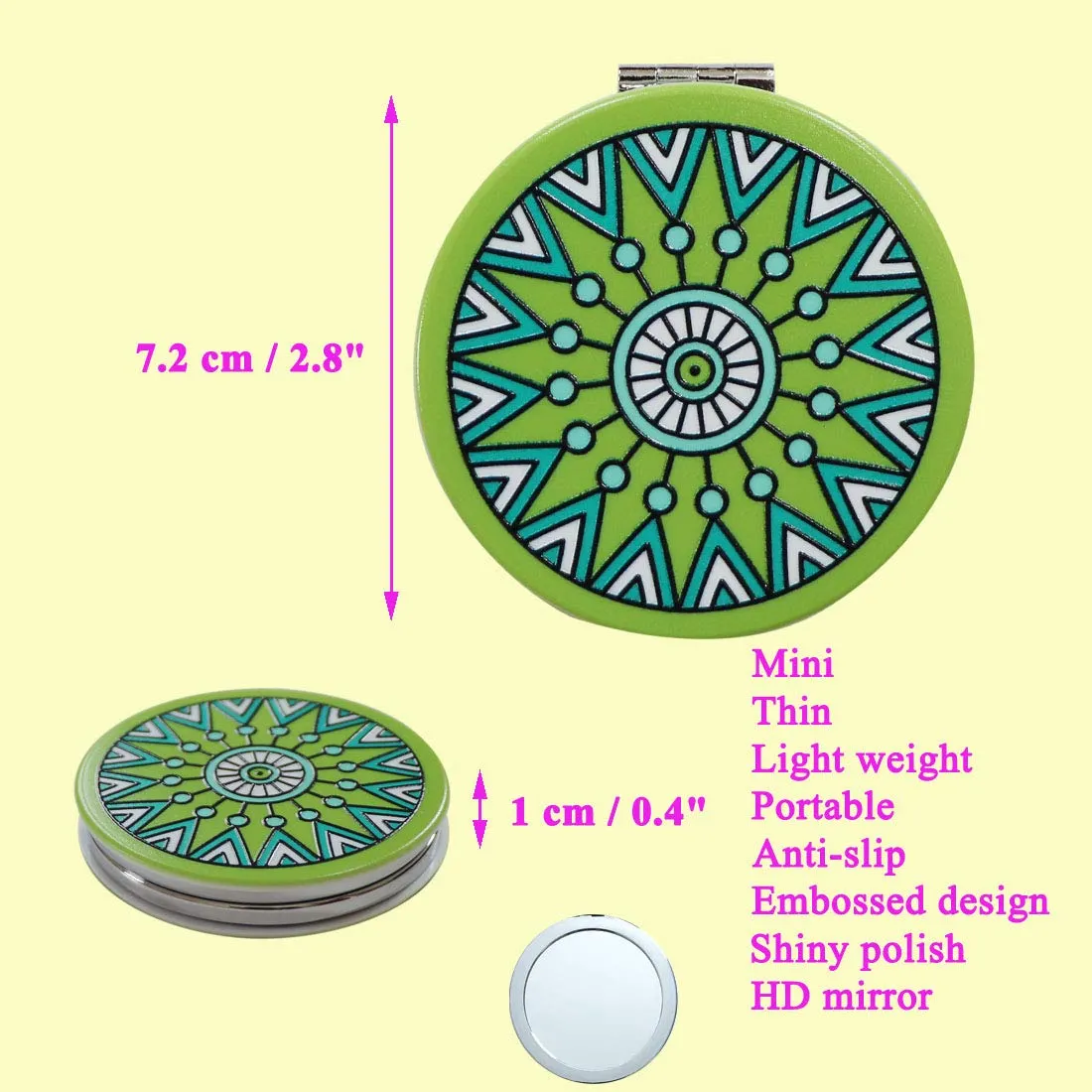 Beaufy Magnifying Travel Makeup Compact Mirror Handheld Mini Pocket Purse Folding Portable Small Mirrors Bulk - Dual Beauty Mirrors for Women Girl Lady Men - Embossing Mandala Mixed Designs - 6 Pack