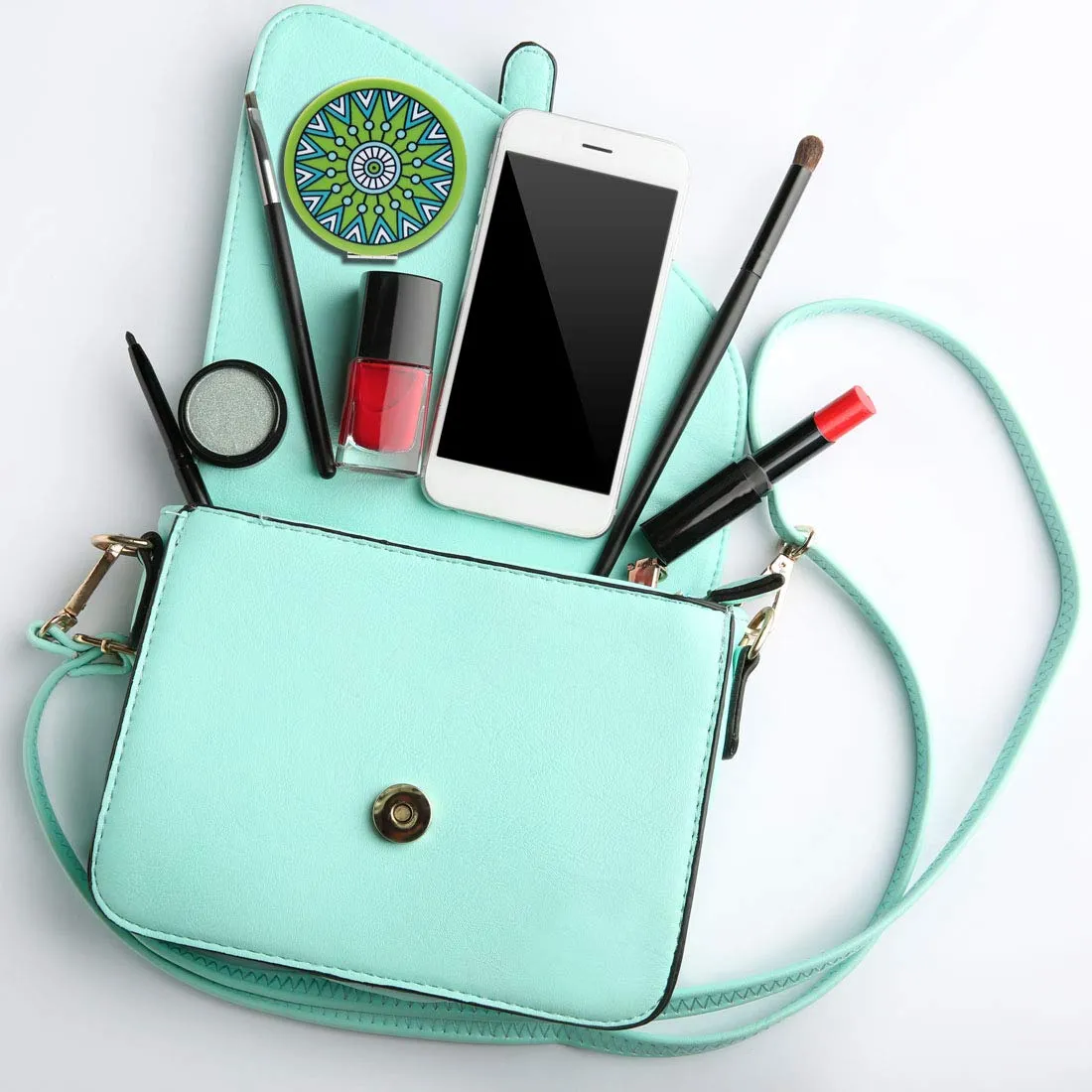Beaufy Magnifying Travel Makeup Compact Mirror Handheld Mini Pocket Purse Folding Portable Small Mirrors Bulk - Dual Beauty Mirrors for Women Girl Lady Men - Embossing Mandala Mixed Designs - 6 Pack