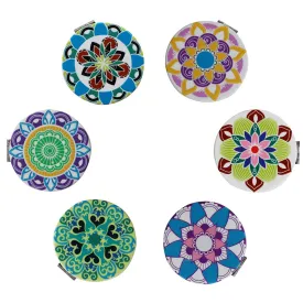 Beaufy Manifying Travel Makeup Compact Mirror Handheld Mini Pocket Purse Folding Portable Small Mirrors Bulk - Dual Beauty Mirrors for Women Girl Lady Men - Embossing Mandala Mixed designs - 6 Pack Blue