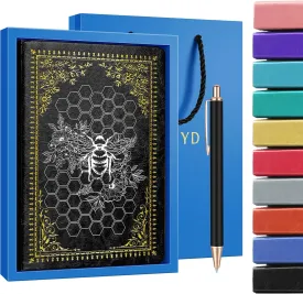 Bee Gifts Bee Faux Leather Vintage Journal Notebook Honey Bee Gifts,Hardcover Notebook for Women Men,Bee Lover Gifts,200 Pages 100 Gsm Journal Notebook with Pen,1 Pack Black A5 (Bee Black)