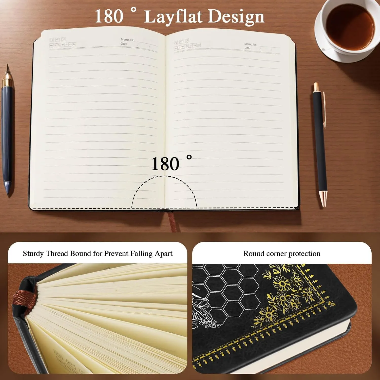 Bee Gifts Bee Faux Leather Vintage Journal Notebook Honey Bee Gifts,Hardcover Notebook for Women Men,Bee Lover Gifts,200 Pages 100 Gsm Journal Notebook with Pen,1 Pack Black A5 (Bee Black)