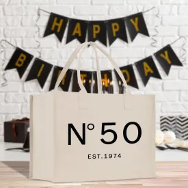 Birthday Celebration Personalized Gift Canvas Tote Bag with Est Date 40th 50th Birthday Gift Tote Bag for Her Custom Birthday Gift (BDT1026)