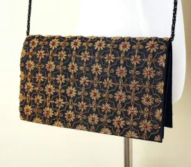 Black and Copper Silk Clutch Bag with Garnets