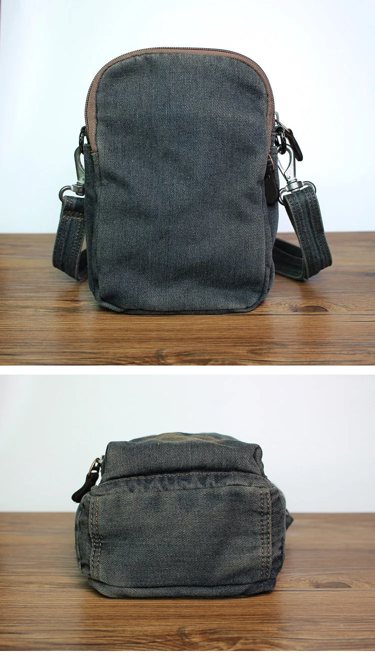 Blue Denim Womens Small Vertical Shoulder Bags Denim Side Bag Small Crossbody Bag For Men