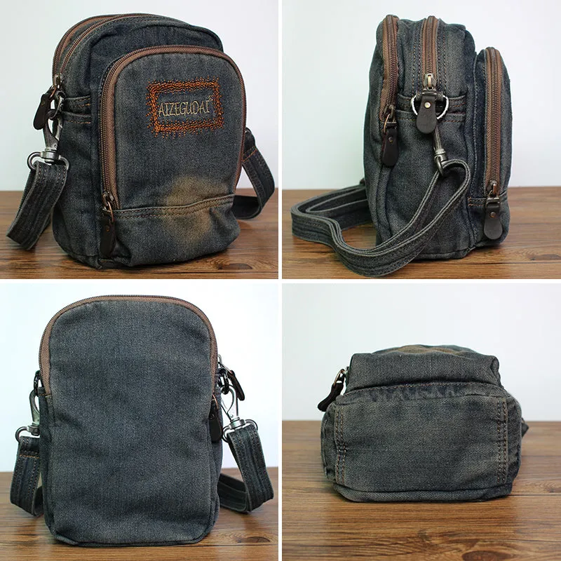 Blue Denim Womens Small Vertical Shoulder Bags Denim Side Bag Small Crossbody Bag For Men