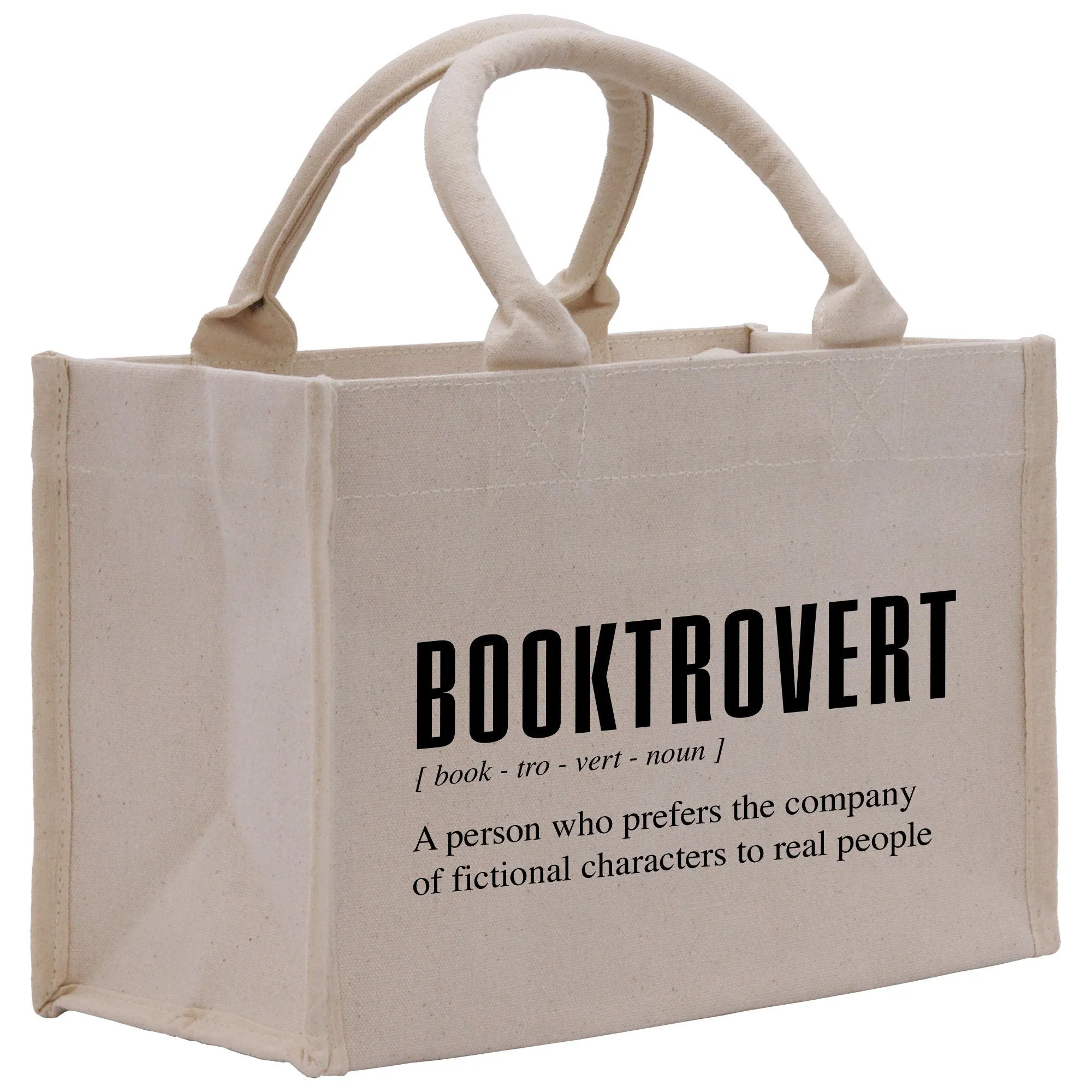 Booktrovert  Cotton Canvas  Small Tote Bag Book Lover Library Bag Bookworm Gift Bag School Librarian Gift Tote (BTB1003)