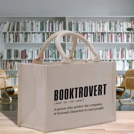 Booktrovert  Cotton Canvas  Small Tote Bag Book Lover Library Bag Bookworm Gift Bag School Librarian Gift Tote (BTB1003)