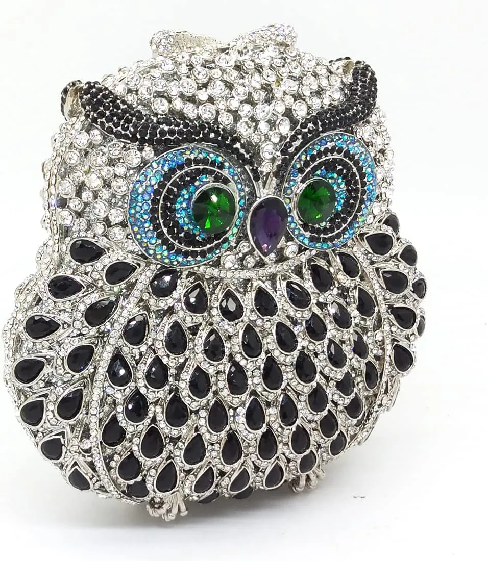 Boutique De FGG Owl Crystal Clutch Bag Animal Evening Handbags Women Formal Party Rhinestone Clutch Purse,Mini