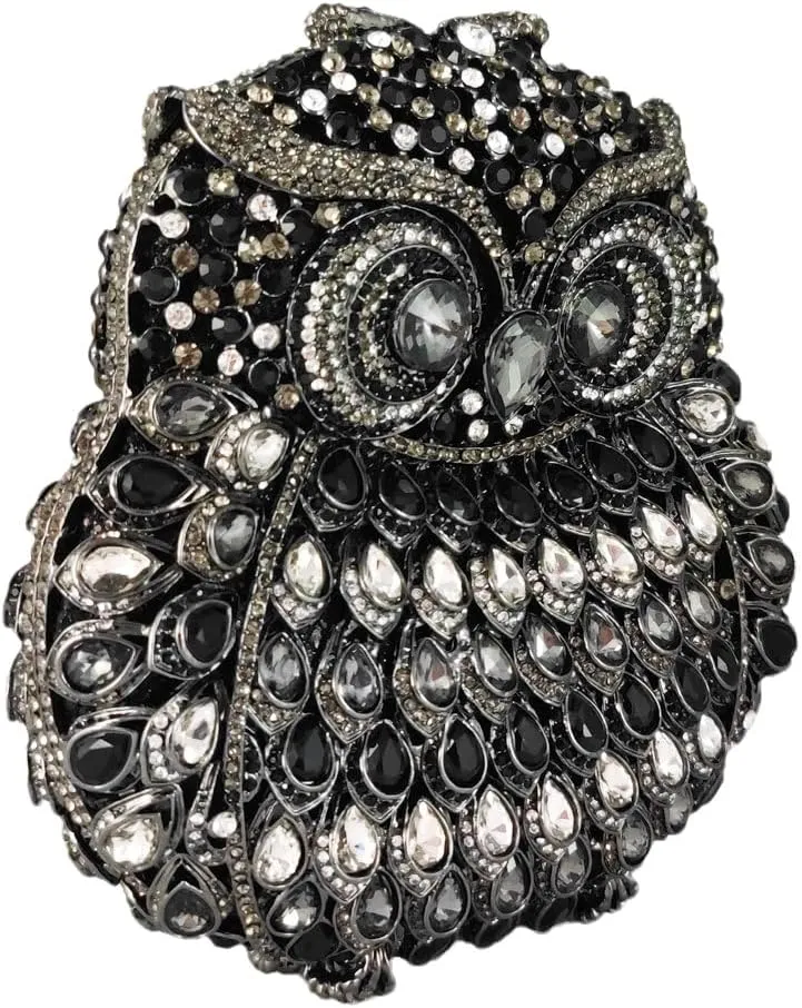Boutique De FGG Owl Crystal Clutch Bag Animal Evening Handbags Women Formal Party Rhinestone Clutch Purse,Mini