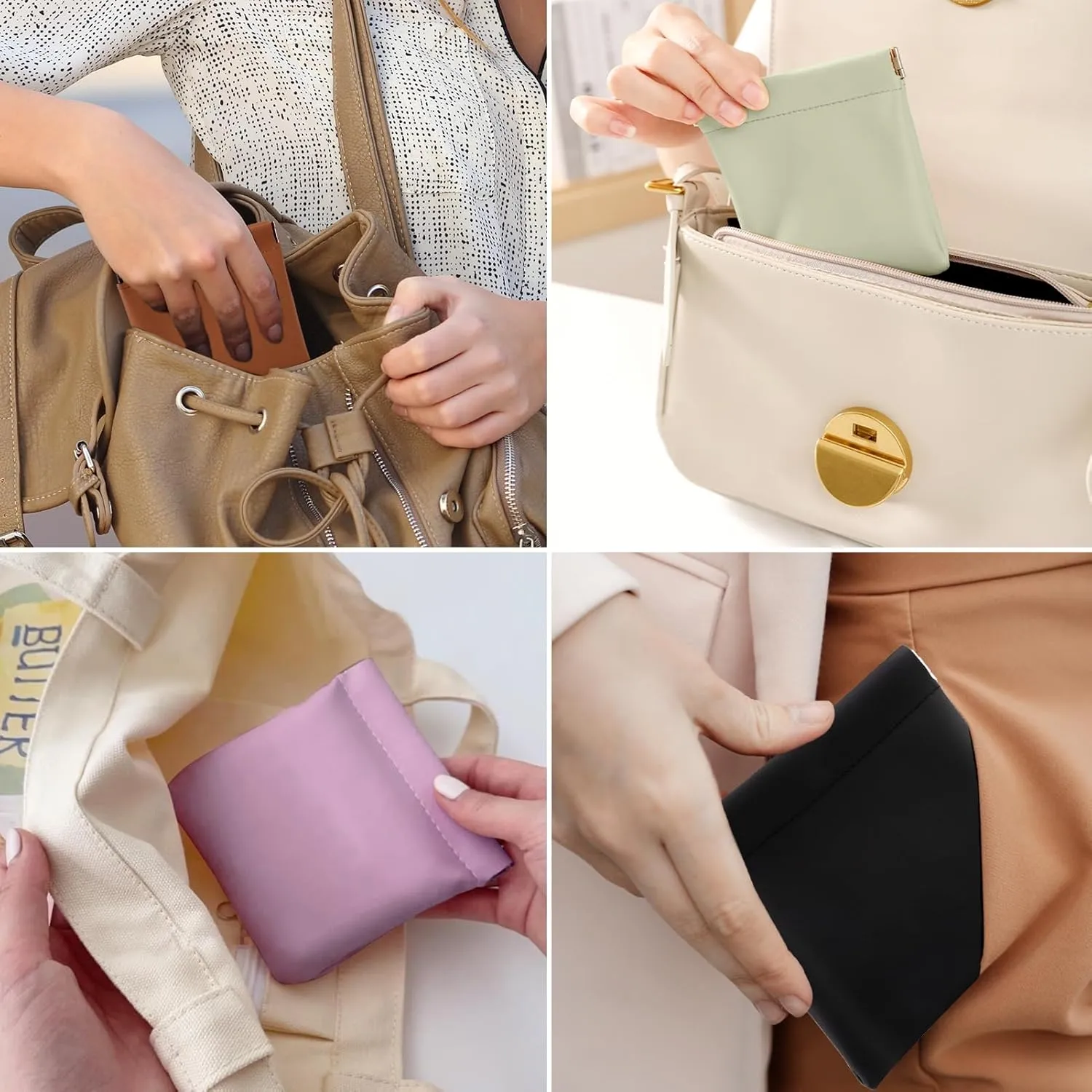 BUSOHA 8PCS Snap Closure Organizer Pouch, Small Women's Leather Pouches for Purse, Mini Makeup Bag for Cosmetics Headphones Jewelry Lipstick