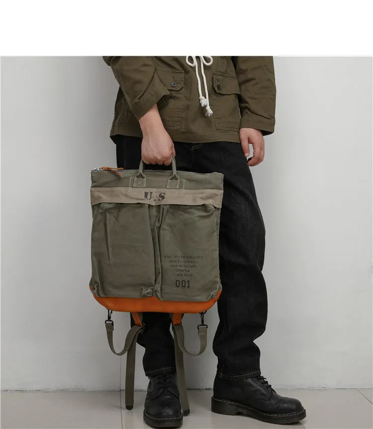 Canvas Army Backpack for Men Army Green Canvas Mens Backpacks Canvas Satchel Backpack Bag