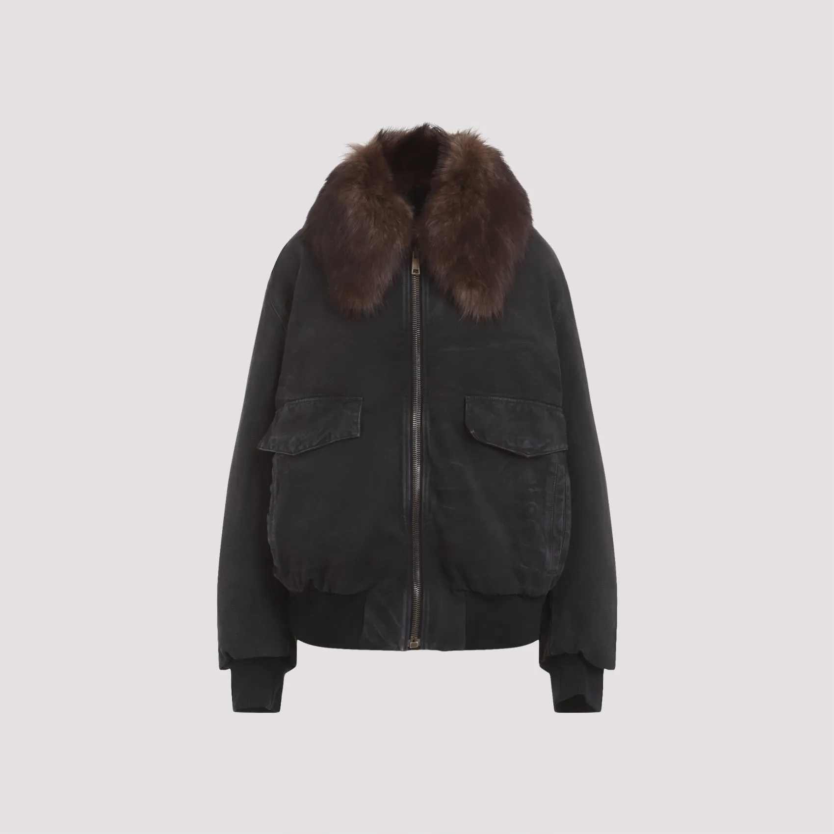 CANVAS BLOUSON FAKE FUR NECK