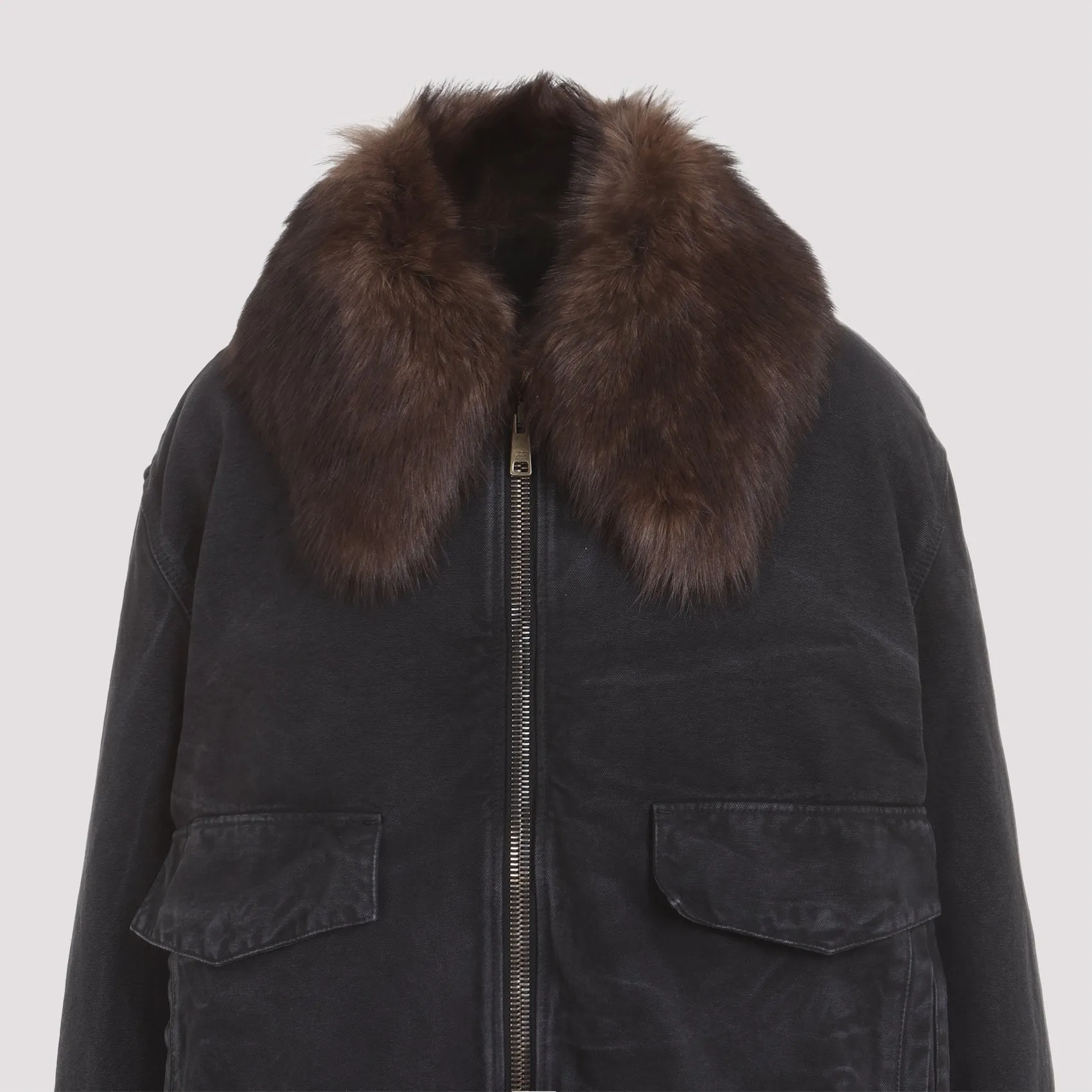 CANVAS BLOUSON FAKE FUR NECK