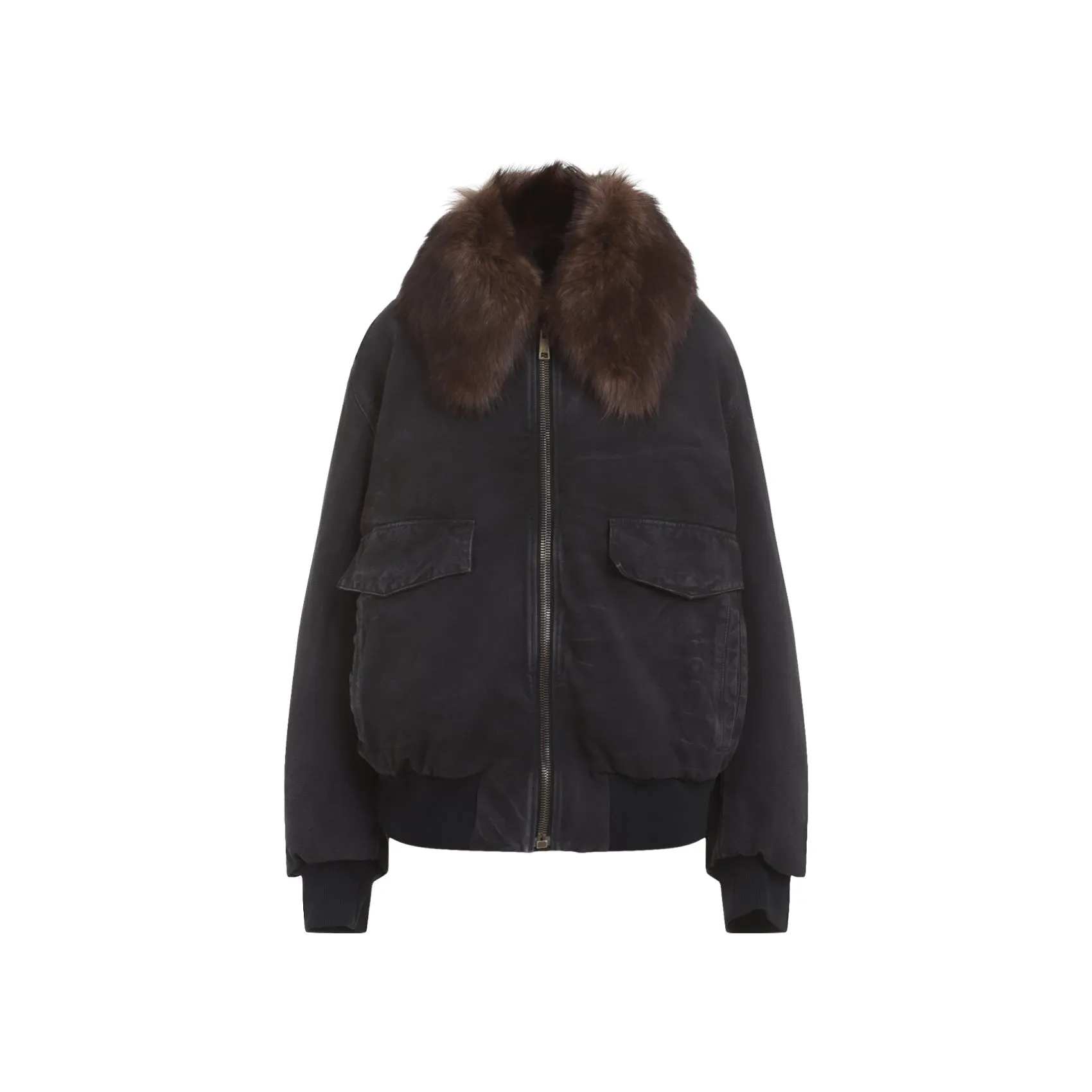 CANVAS BLOUSON FAKE FUR NECK