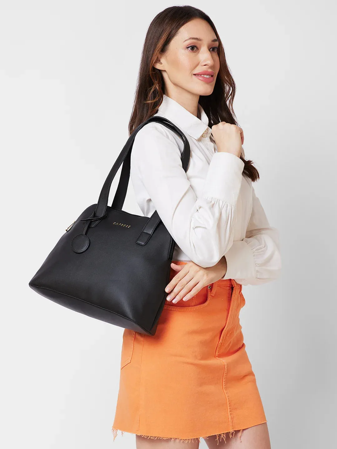 Caprese Jensen Small Satchel Solid Faux Leather For Women Black