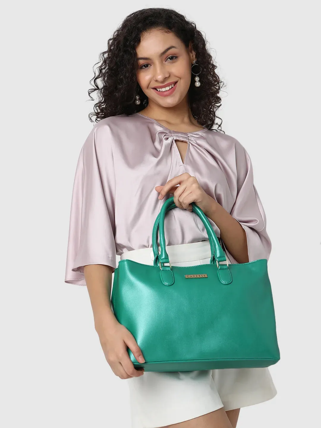 Caprese Juno Medium Satchel Metallic Faux Leather For Women Green