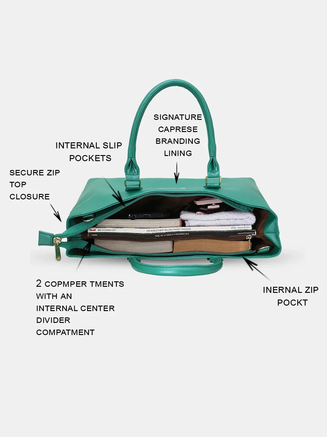 Caprese Juno Medium Satchel Metallic Faux Leather For Women Green