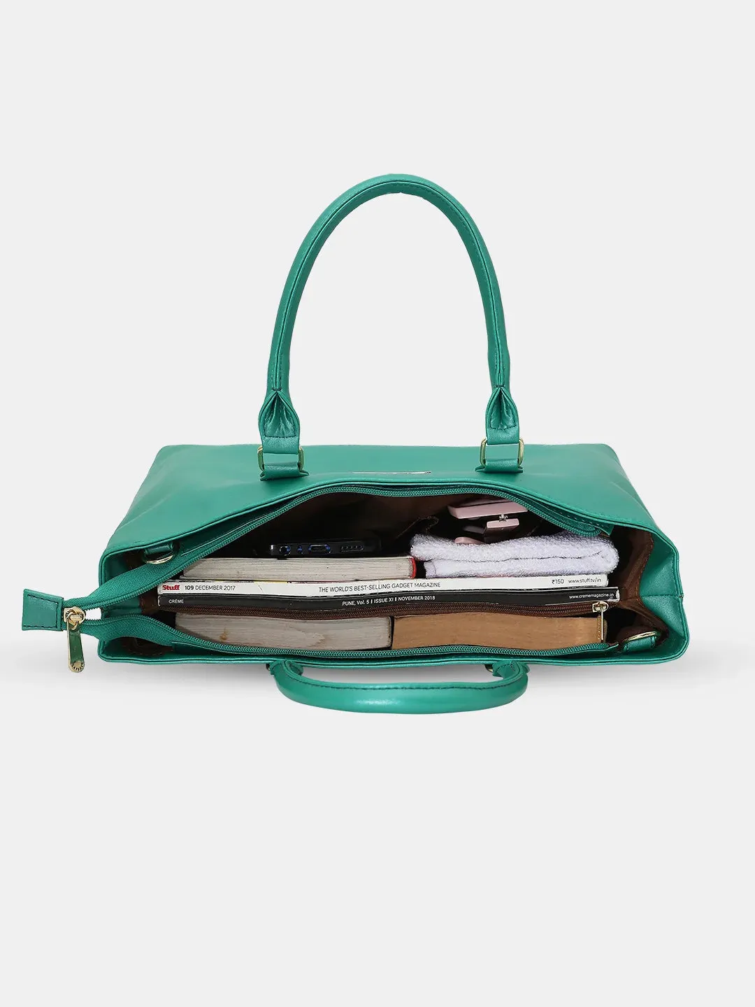 Caprese Juno Medium Satchel Metallic Faux Leather For Women Green